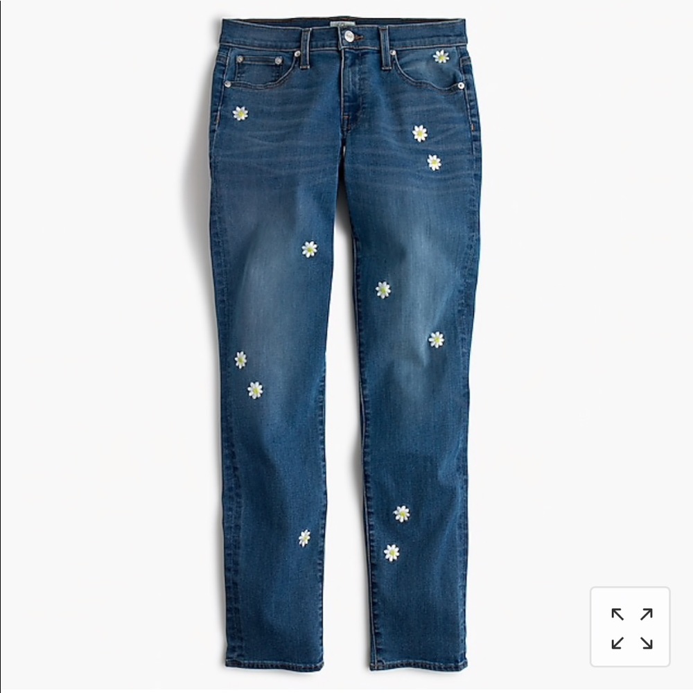 J.crew embroidered daisy jeans, sz 28, NWT